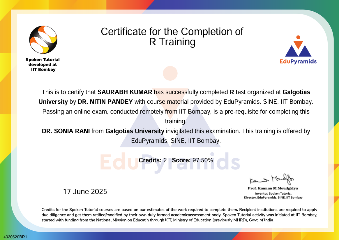 Certificate for the Completion of R Training